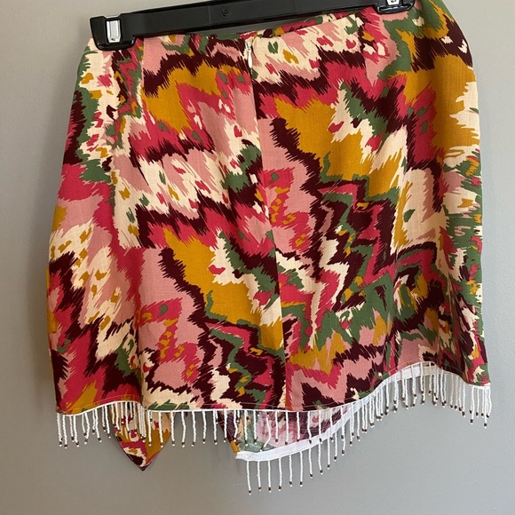 Zara Front Tie Mini Skirt Beaded Fringe Size L - Picture 7 of 10